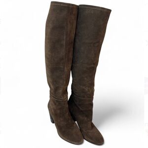 Karl Lagerfeld Authentic Brown Suede Knee-High Tulle Boots | US 8M